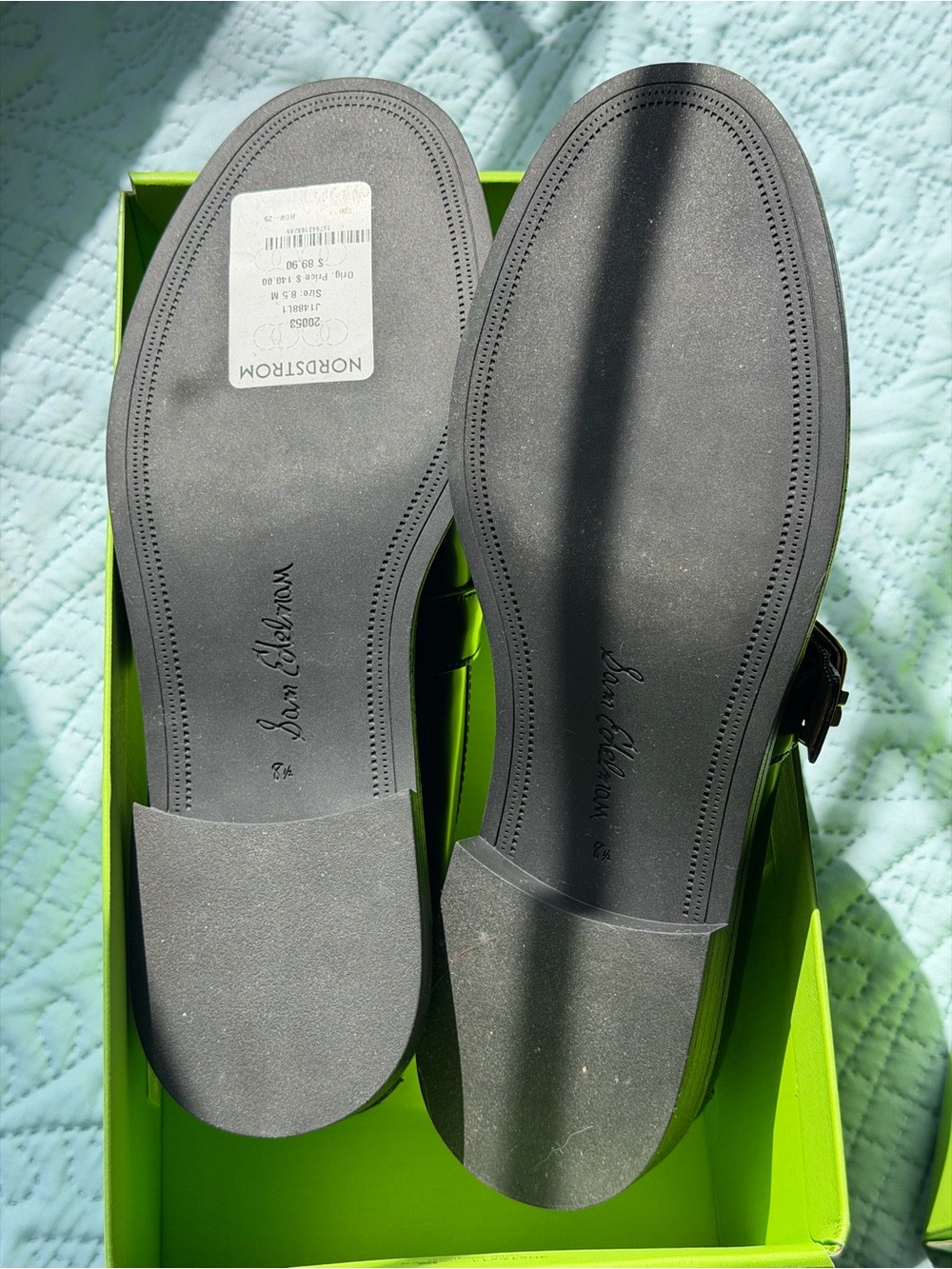 Sam Edelman Black Patent Mary Jane Loafers with Gold Buckle - Picture 2 of 7